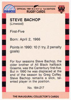 1991 Regina NZRFU 1st Edition #184 Steve Bachop Back